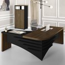 Ver imagem 1 de Conjunto 2 Peças 1 Mesa em L 1 Armário Alto com Nicho Tamburato Marrom/Charuto/Preto Artany