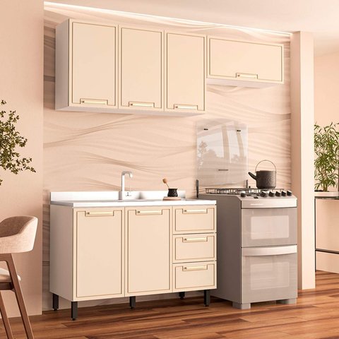 Armário de Cozinha Modulada Completa 3 Peças 200cm sem Tampo 100% Mdf Amara Politorno Móveis