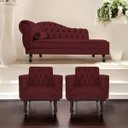 Ver imagem 2 de Kit Diva Recamier Diana 140cm Lado Direito e 02 Poltronas Classic Suede Bordô - ADJ Decor