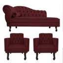 Ver imagem 1 de Kit Diva Recamier Diana 140cm Lado Direito e 02 Poltronas Classic Suede Bordô - ADJ Decor