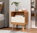 Ver imagem 1 de Mesa de Cabeceira Retrô Compacta 1 Gaveta 1 Nicho Channel - Potenza Móveis - Nature com Off White