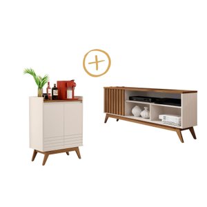 Conjunto Sala de Estar com Rack Ripado Malbec Wood e Buffet Eros Off White/freijo Giga Móveis