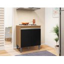 Ver imagem 1 de Balcão Gabinete P/ Cooktop 4 ou 5 Bocas 2 Portas - Ajl Móveis:amêndoa/preto