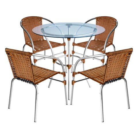 Conjunto Pool Mesa e 4 Cadeiras Alumínio Fibra Área Gourmet Acesse Móveis
