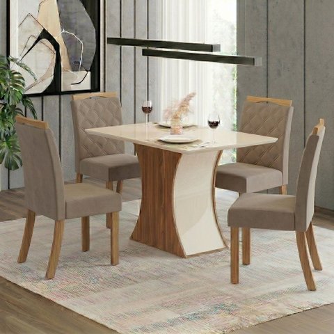 Conjunto Sala de Jantar Mesa 120 cm Tampo MDF 4 Cadeiras Layla Confort Casa 812