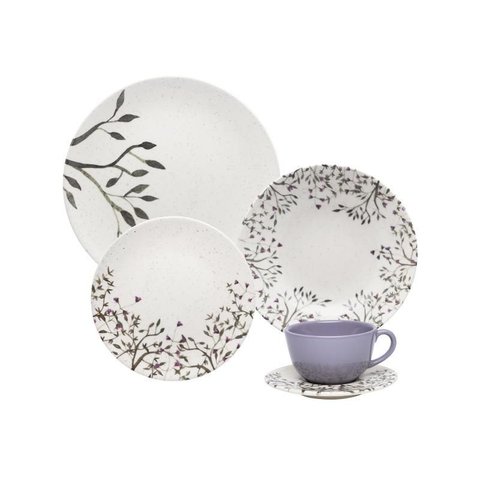 Aparelho de Jantar Oxford 20 Peças Unni Lilac Branco/Lilás