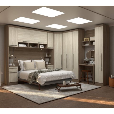 Guarda Roupa Dormitório Modulado Master Casal Queen 1,58 m Canto c/ Mesa Escrivaninha e Nicho - Luci