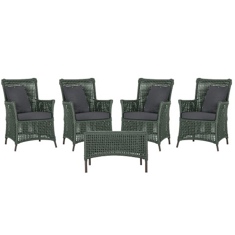 4 Poltronas e 1 Mesa Igapó em Alumínio Pintura Marrom Corda Náutica Estofado 11