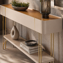 Ver imagem 4 de Buffet Aparador Vivaz Carvalho 160cm com Base Metal Dourada Mdf Premium Hall - Off-white/carvalho