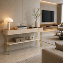 Ver imagem 2 de Buffet Aparador Vivaz Carvalho 160cm com Base Metal Dourada Mdf Premium Hall - Off-white/carvalho