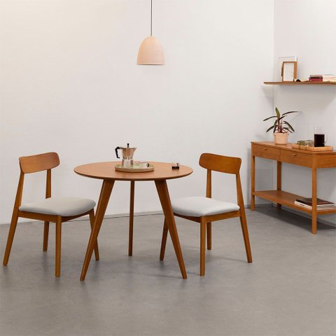 Conjunto Mesa de Jantar Square Laminada Redonda Natural - 88cm + 2 Cadeiras Nord Encosto Madeira Ass