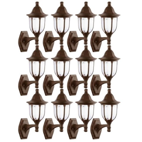 Kit 12 Arandelas de Parede Marrom 38cm Luminária Decorativa Clássico Dital Fachadas Varandas