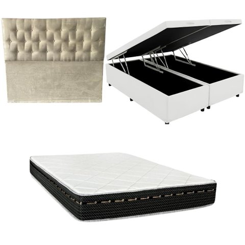 Cama Box Baú Bipartida Blindada + Colchão Eagle Molas Bonnel 22cm | Kit Completo com Cabeceira Boton