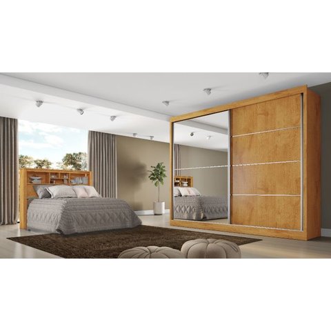 Guarda-Roupa Verona 2 prts  1 espelho e 4 Gavetas Peroba off white Peroba
