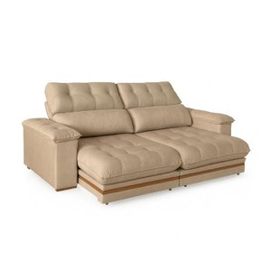 Sofá 5 Lugares 2,90m Retrátil e Reclinável Turim Molas Ensacadas Bom Pastor Veludo Bege