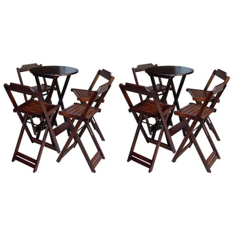 Kit 2 Jogos De Mesa Bistrô De Madeira Com 4 Cadeiras Dobravel Imbuia - Marrom