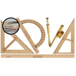 Kit Geométrico do Professor Mdf Com Régua 1 Metro, 1 Compasso Para Quadro Branco 40 cm, 1 Esquadro 3 - 1