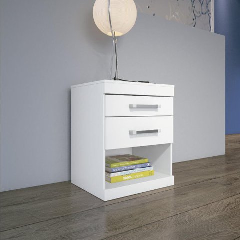 Mesa de Cabeceira Plus com 2 Gavetas - Branco
