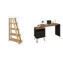 Ver imagem 3 de Conjunto 2 Peças Escrivaninha com Estante Escada Estilo Industrial Amadeirado Freijó com Preto Marrom Artany