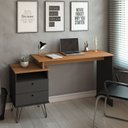 Ver imagem 4 de Conjunto 2 Peças Escrivaninha com Estante Escada Estilo Industrial Amadeirado Freijó com Preto Marrom Artany