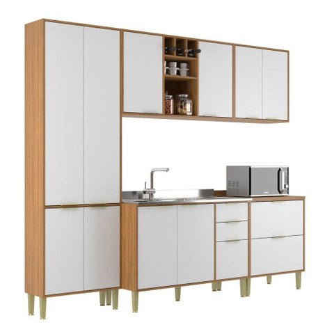 Cozinha Compacta Domus 10 Portas 5 Gavetas Nogal/branco - Hecol Móveis