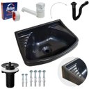 Ver imagem 1 de Pia Lavatório Plástico 4,8L Preta + Sifão Sanfonado Universal 61cm Preto + Torneira Branca + Engate 