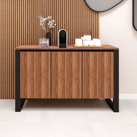 Armário Balcão para Escritório com 3 Portas 136cm Corporate Marrom