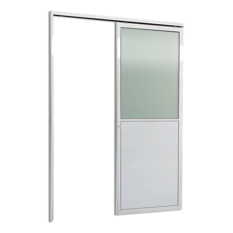 Porta de Correr Suspensa Meia Lambril Meia Vidro Esq L.25 Branca 210x80 Brimak