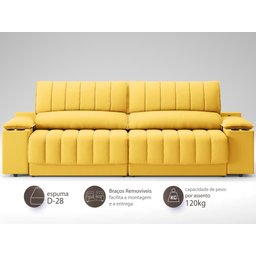 Sofá com Porta Copos Carregador USB Ret Rec Murano 2,30m Velosuede Canário - NETSOFAS - 4