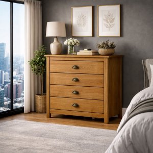 Cômoda Madeira Maciça 4 Gavetas Quarto Closet Boho Rústico:freijo