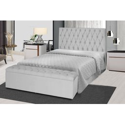Kit Cabeceira 100Cm p/ Cama Box Solteiro + Baú 100Cm Calçadeira Estofada Jade Suede Branco - 1
