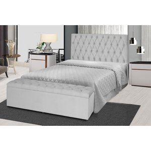 Kit Cabeceira 100Cm p/ Cama Box Solteiro + Baú 100Cm Calçadeira Estofada Jade Suede Branco