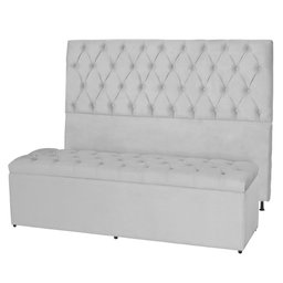Kit Cabeceira 100Cm p/ Cama Box Solteiro + Baú 100Cm Calçadeira Estofada Jade Suede Branco - 2