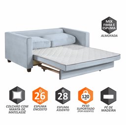 Sofá Cama Marcelle 2 Lugares 150 Casal Veludo Paris Pés de Madeira - Talento Móveis - 7