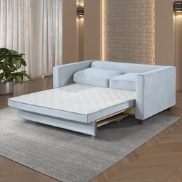 Sofá Cama Marcelle 2 Lugares 150 Casal Veludo Paris Pés de Madeira - Talento Móveis - 6