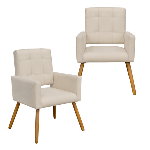 Conjunto 2 Poltronas Cadeira Estofada Decorativa Camila Corano Bege - Incasa Decor