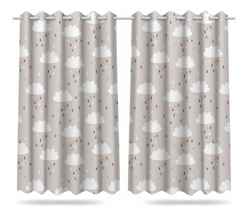 Cortina Infantil Boho Nuvens Tecido Premium 2,60x1,50m