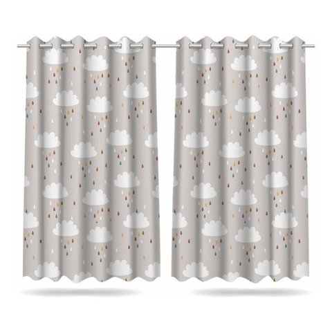 Cortina Infantil Boho Nuvens Tecido Premium 2,60x1,50m