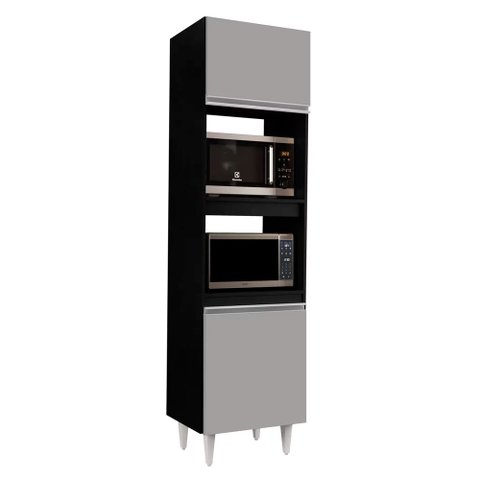 Paneleiro Torre Quente para Cozinha 02 Portas Ruth 56 cm - D’Rossi Preto e Cinza