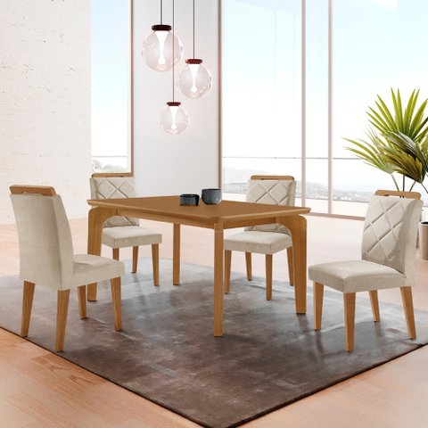 Mesa de Jantar Liz 120cm Mdf Canto Copo e com 4 Cadeiras Melissa