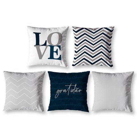 Kit 5 Almofadas Cheias 40cm X 40cm Decorativas Estampadas Digital Sala Sofá Quarto Chevron Cinza
