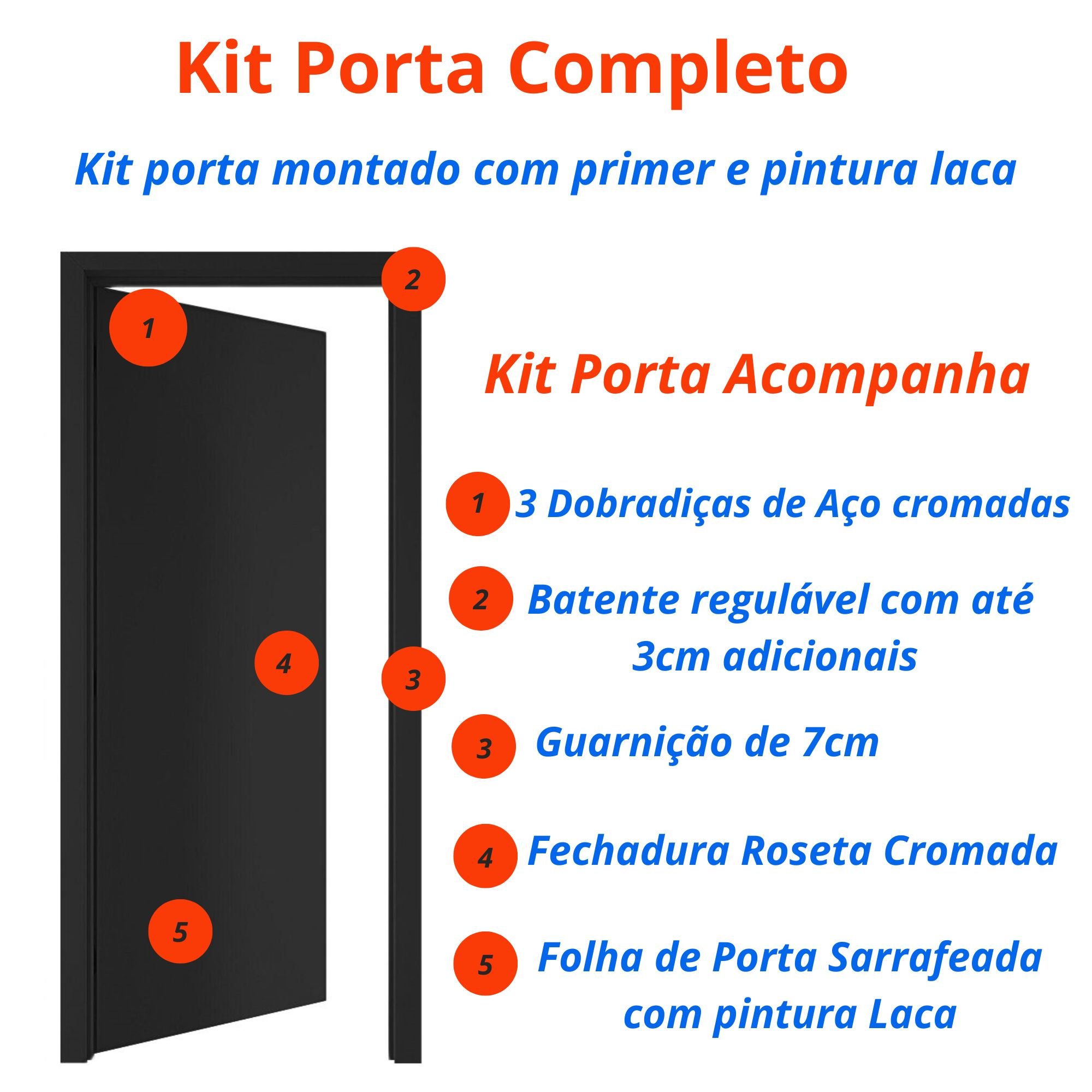 Kit Porta de Madeira 210x80cm Lisa Laqueada Direita Moldufama  - 5