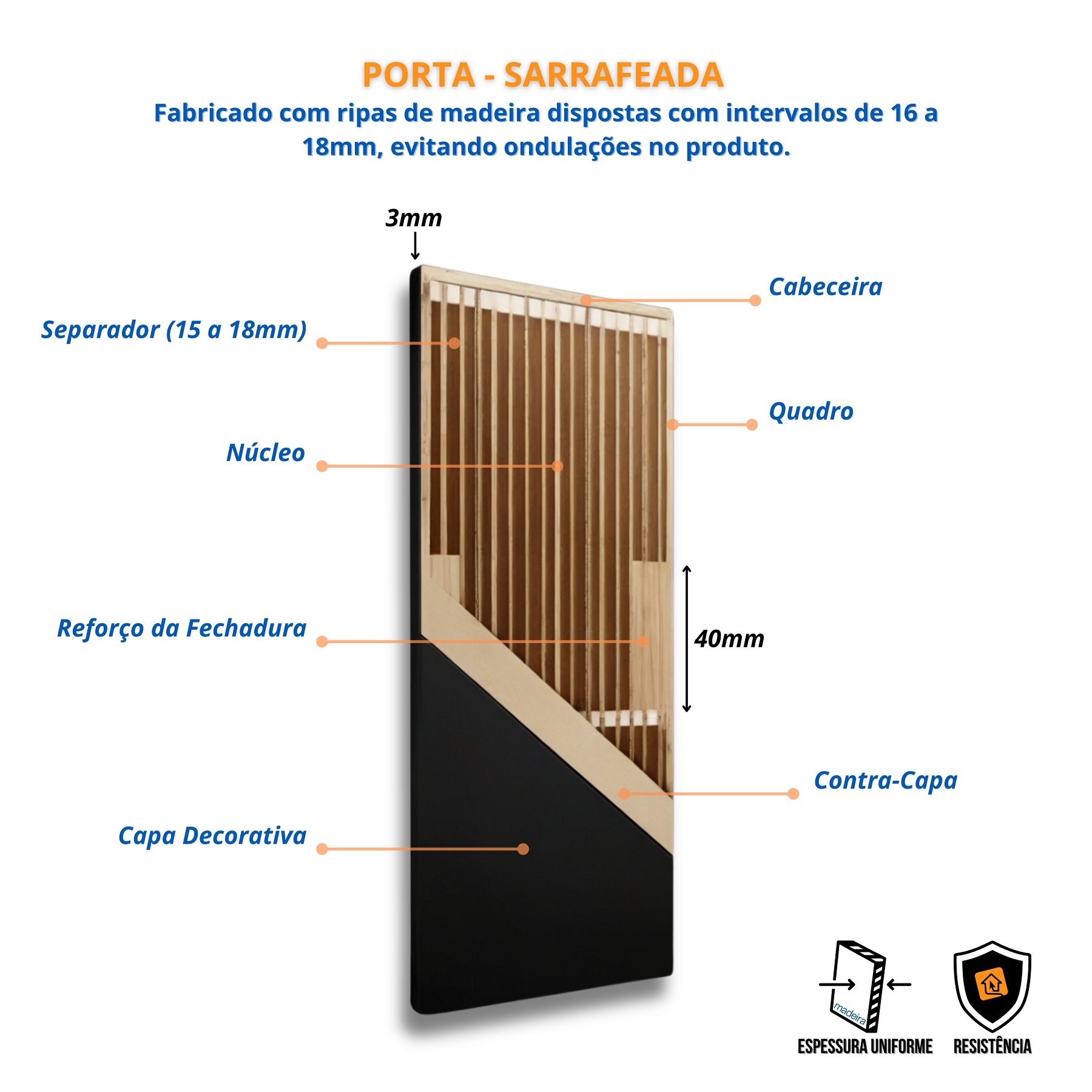 Kit Porta de Madeira 210x80cm Lisa Laqueada Direita Moldufama  - 10