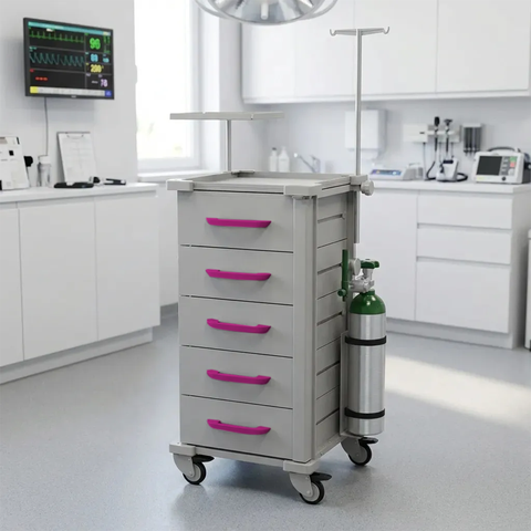 Carrinho Hospitalar 5 Gavetas Médico - Tampo Inox - Estrutura em Aço com Acessórios