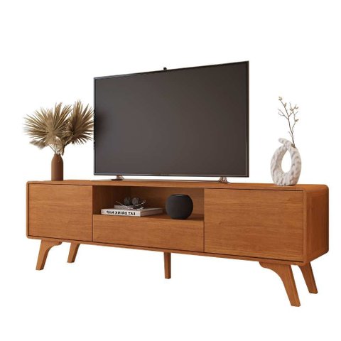 Rack para Tv 75'' Ares 1,80m Pés em Madeira Maciça 100% em Mdf:naturalle