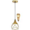Ver imagem 1 de Pendente Aramado Esfera Balonê Dourado + Lâmpada Lustre Luminária Teto Regulável Sala Cozinha Agp Il