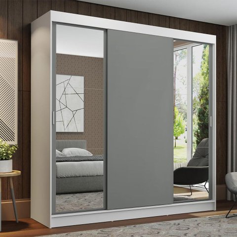 Guarda-roupa Casal Madesa Reno 3 Portas de Correr com Espelhos