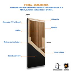 Kit Porta de Madeira 210x80cm Lisa Laqueada Esquerda Moldufama  - 10