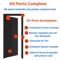 Kit Porta de Madeira 210x80cm Lisa Laqueada Esquerda Moldufama  - 5