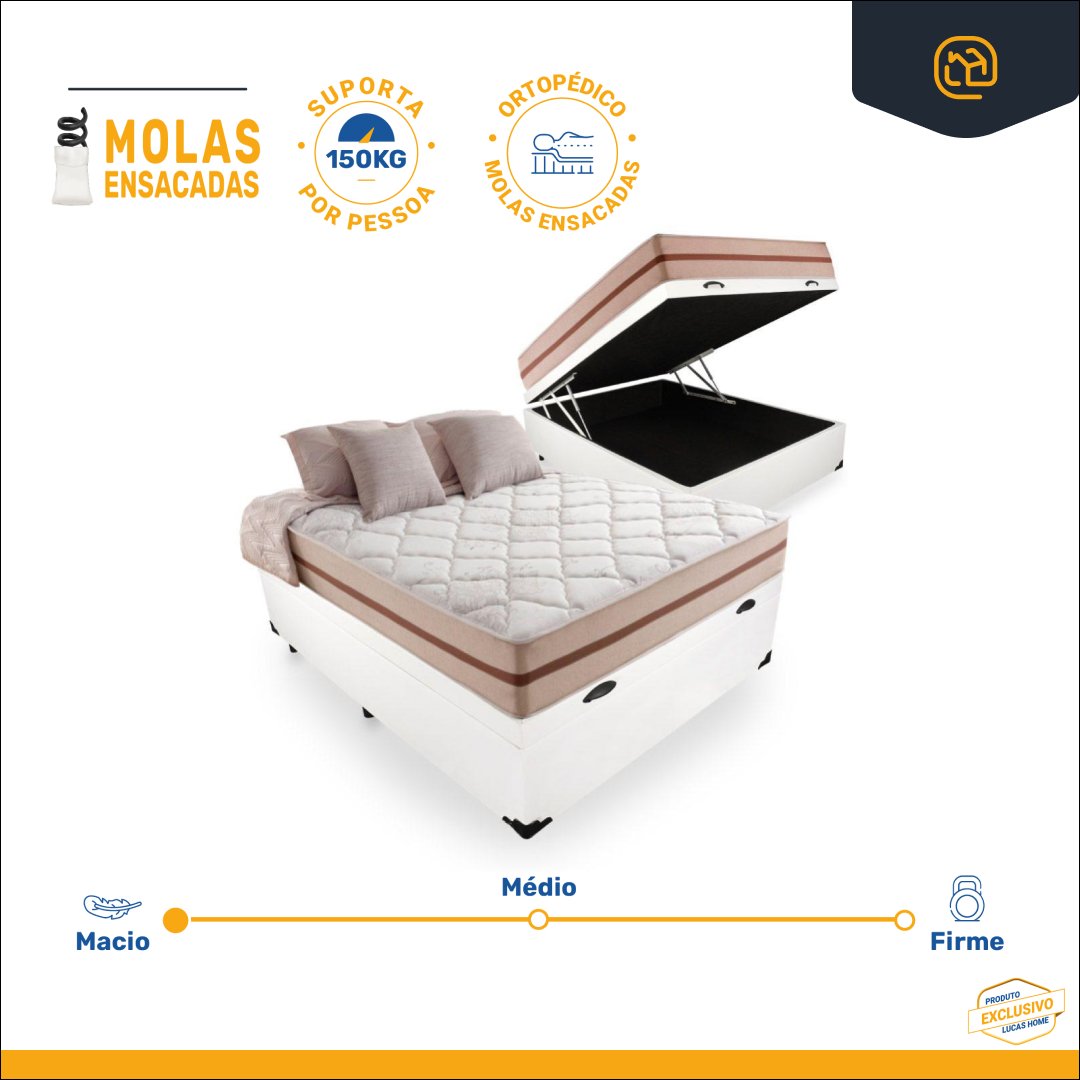 Cama Box Baú Viúva + Colchão de Molas Ensacadas Anjos Classic 128cm - 2